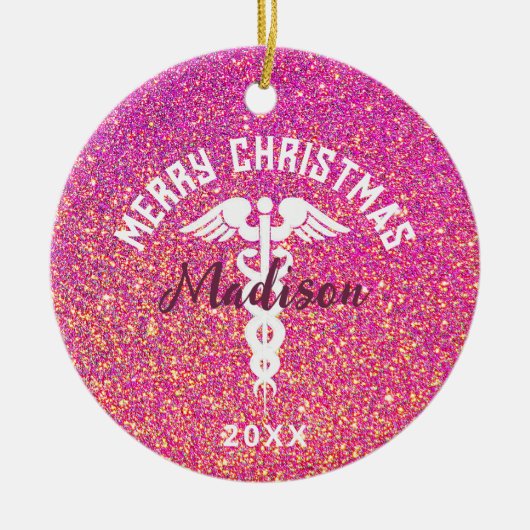 Gepersonaliseerd zurenroze kerstmis keramisch ornament (Voorkant)