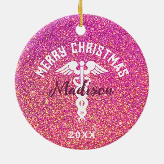 Gepersonaliseerd zurenroze kerstmis keramisch ornament (Achterkant)