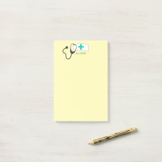 Gepersonaliseerd zurig Pet, geel stethoscoop Post-it® Notes (Op bureau)