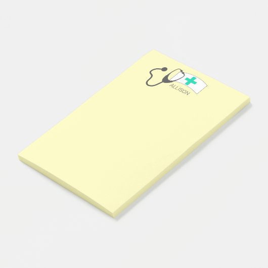 Gepersonaliseerd zurig Pet, geel stethoscoop Post-it® Notes (Schuin)