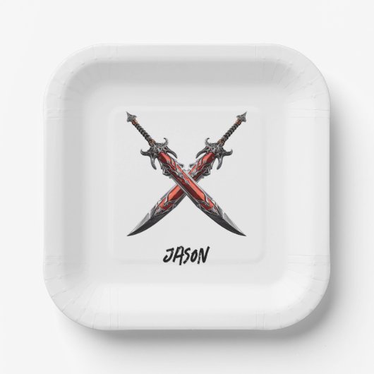 Gepersonaliseerd Zwaard Verjaardagsfeestje Papieren Bordje (Voorkant)