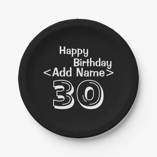 Gepersonaliseerd zwart 30th Birthday Paper Bord (Voorkant)