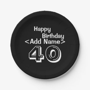 Gepersonaliseerd zwart 40th Birthday Paper Bord