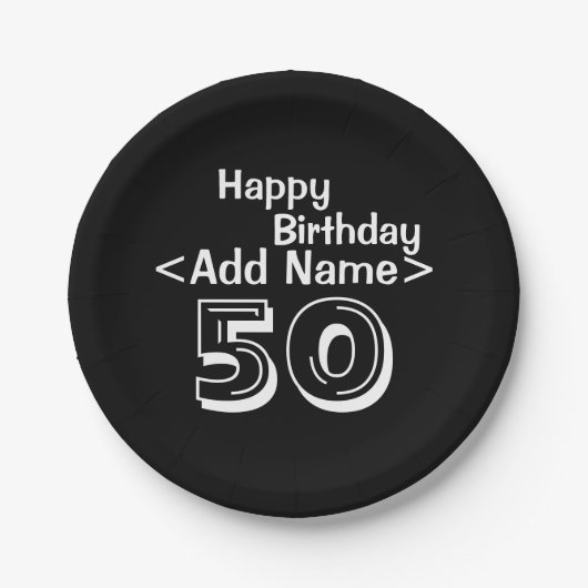 Gepersonaliseerd zwart 50th Birthday Paper Bord (Voorkant)
