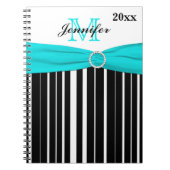 Gepersonaliseerd zwart Aqua White Striped Notitieb Notitieboek (Voorkant)