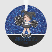 Gepersonaliseerd Zwart & Blauw Cheerleading Orname Ornament (achterkant)