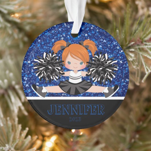 Gepersonaliseerd Zwart & Blauw Cheerleading Orname Ornament (Boom)