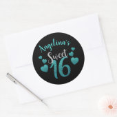 Gepersonaliseerd Zwart & Blauwgroen Glitter Sweet Ronde Sticker (Envelop)
