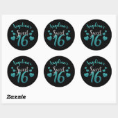 Gepersonaliseerd Zwart & Blauwgroen Glitter Sweet Ronde Sticker (Vel)