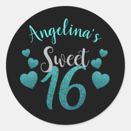 Gepersonaliseerd Zwart & Blauwgroen Glitter Sweet  Ronde Sticker
