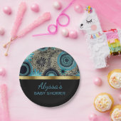 Gepersonaliseerd zwart Blauwgroen Gold-Baby shower Papieren Bordje (Feest)