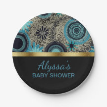 Gepersonaliseerd zwart Blauwgroen Gold-Baby shower