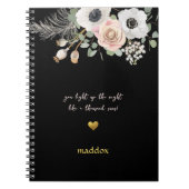 Gepersonaliseerd Zwart & Bloemen Roze Notitieboek (Voorkant)
