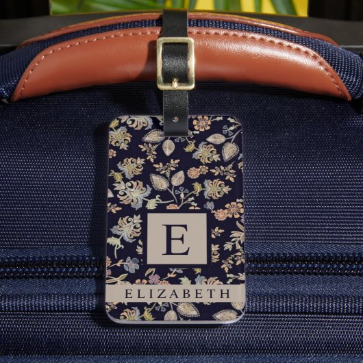 Gepersonaliseerd zwart bloemengrijs bagagelabel (Voorkant Insitu 2)