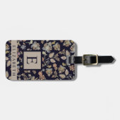 Gepersonaliseerd zwart bloemengrijs bagagelabel (Voorkant horizontaal)