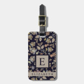 Gepersonaliseerd zwart bloemengrijs bagagelabel (Voorkant verticaal)