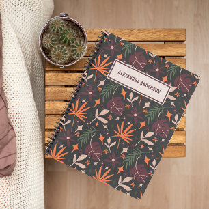 Gepersonaliseerd zwart Boho Chic Botanisch Patroon Notitieboek