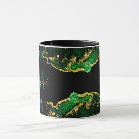 Gepersonaliseerd zwart Emerald Green Gold Mok (Midden)