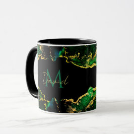 Gepersonaliseerd zwart Emerald Green Gold Mok