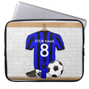 Gepersonaliseerd zwart en blauw Football Soccer Je Laptop Sleeve