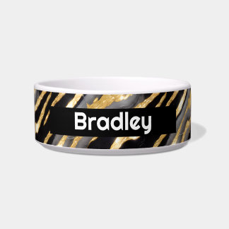 Gepersonaliseerd zwart en faux goud voerbakje