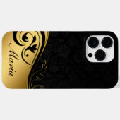 Gepersonaliseerd zwart en goud Case-Mate iPhone case (Achterkant (horizontaal))