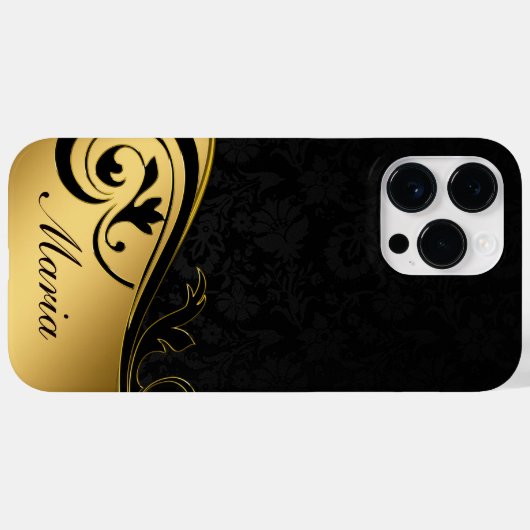 Gepersonaliseerd zwart en goud Case-Mate iPhone case (Achterkant (horizontaal))