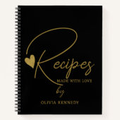 Gepersonaliseerd zwart en goud gemaakt met liefdes notitieboek (Voorkant)