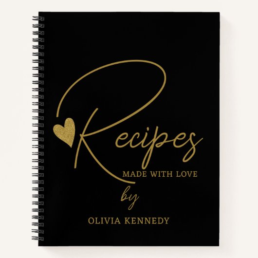 Gepersonaliseerd zwart en goud gemaakt met liefdes notitieboek (Voorkant)