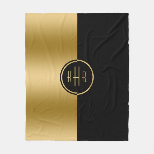 Gepersonaliseerd zwart en goud geometrisch ontwerp fleece deken (Voorkant)