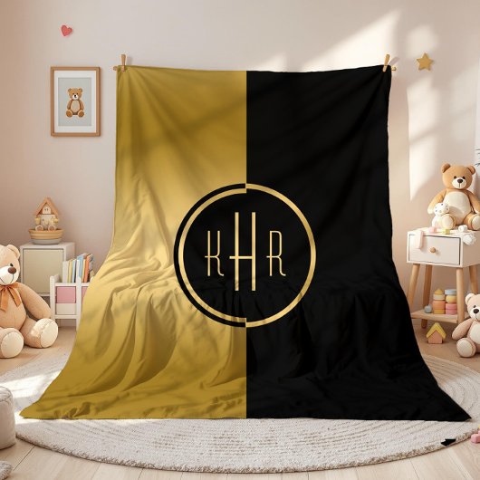 Gepersonaliseerd zwart en goud geometrisch ontwerp fleece deken