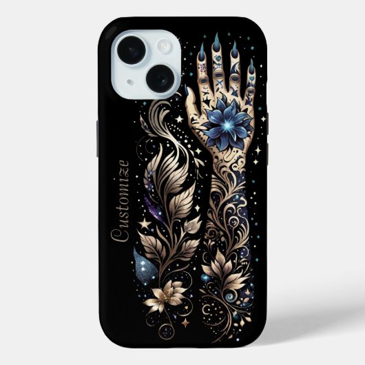 Gepersonaliseerd zwart en goud hand Tattoo Case-Mate iPhone Case (Achterkant)