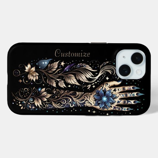 Gepersonaliseerd zwart en goud hand Tattoo Case-Mate iPhone Case (Achterkant (horizontaal))