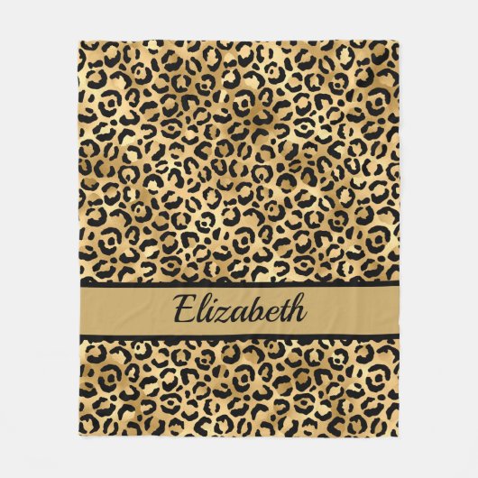 Gepersonaliseerd zwart en goud luipaard patroon fleece deken (Voorkant)