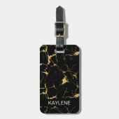 Gepersonaliseerd zwart en goud marmeren Bagagelabe Bagagelabel (Voorkant verticaal)