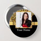 Gepersonaliseerd zwart en goud ronde button 4,0 cm (Voorkant /achterkant)
