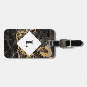Gepersonaliseerd zwart en goudmarmer bagagelabel (Voorkant horizontaal)