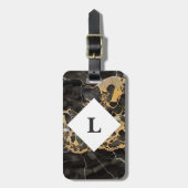 Gepersonaliseerd zwart en goudmarmer bagagelabel (Voorkant verticaal)