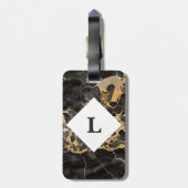 Gepersonaliseerd zwart en goudmarmer bagagelabel (Achterkant verticaal)