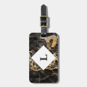 Gepersonaliseerd zwart en goudmarmer bagagelabel (Voorkant verticaal)
