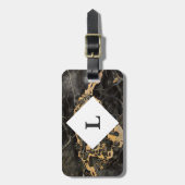 Gepersonaliseerd zwart en goudmarmer bagagelabel (Voorkant verticaal)
