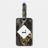 Gepersonaliseerd zwart en goudmarmer bagagelabel (Achterkant verticaal)
