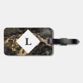 Gepersonaliseerd zwart en goudmarmer bagagelabel (Achterkant horizontaal)
