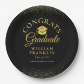 Gepersonaliseerd zwart en goudmatig Afstuderen Papieren Bordje (Voorkant)