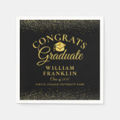 Gepersonaliseerd zwart en goudmatig Afstuderen Servet (Voorkant)