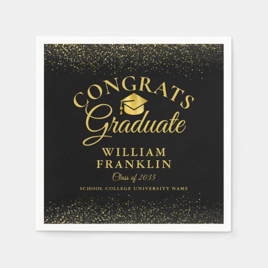 Gepersonaliseerd zwart en goudmatig Afstuderen Servet (Voorkant)