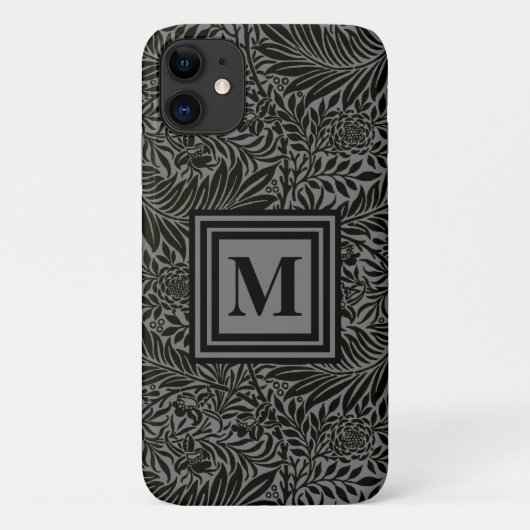 Gepersonaliseerd zwart en grijs botanisch monogram Case-Mate iPhone case (Achterkant)