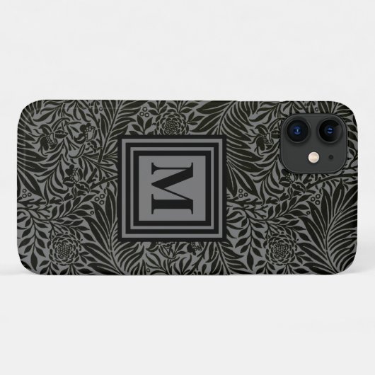 Gepersonaliseerd zwart en grijs botanisch monogram Case-Mate iPhone case (Achterkant (horizontaal))