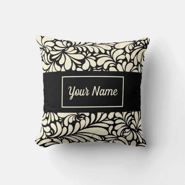 Gepersonaliseerd zwart en off wit Sierkussen (Voorkant)