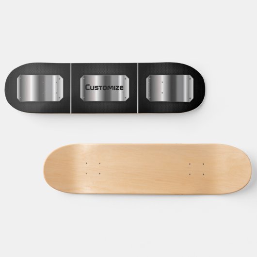 Gepersonaliseerd zwart en staal persoonlijk skateboard (Horizontaal)